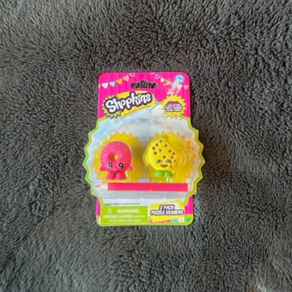 Shopkins Mini Puzzle Erasers with Pencil  D'Lish Donut and Kooky Cookie …